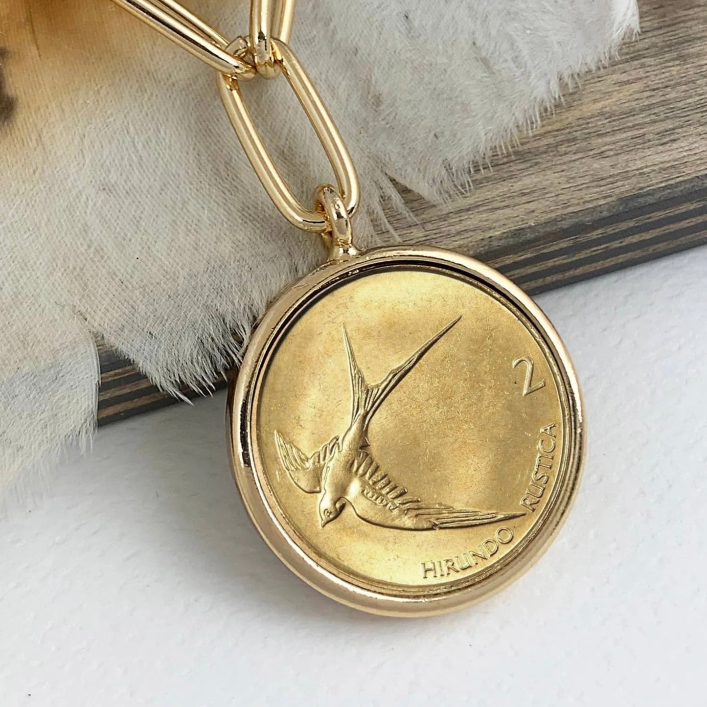 Barn Swallow Coin Necklace