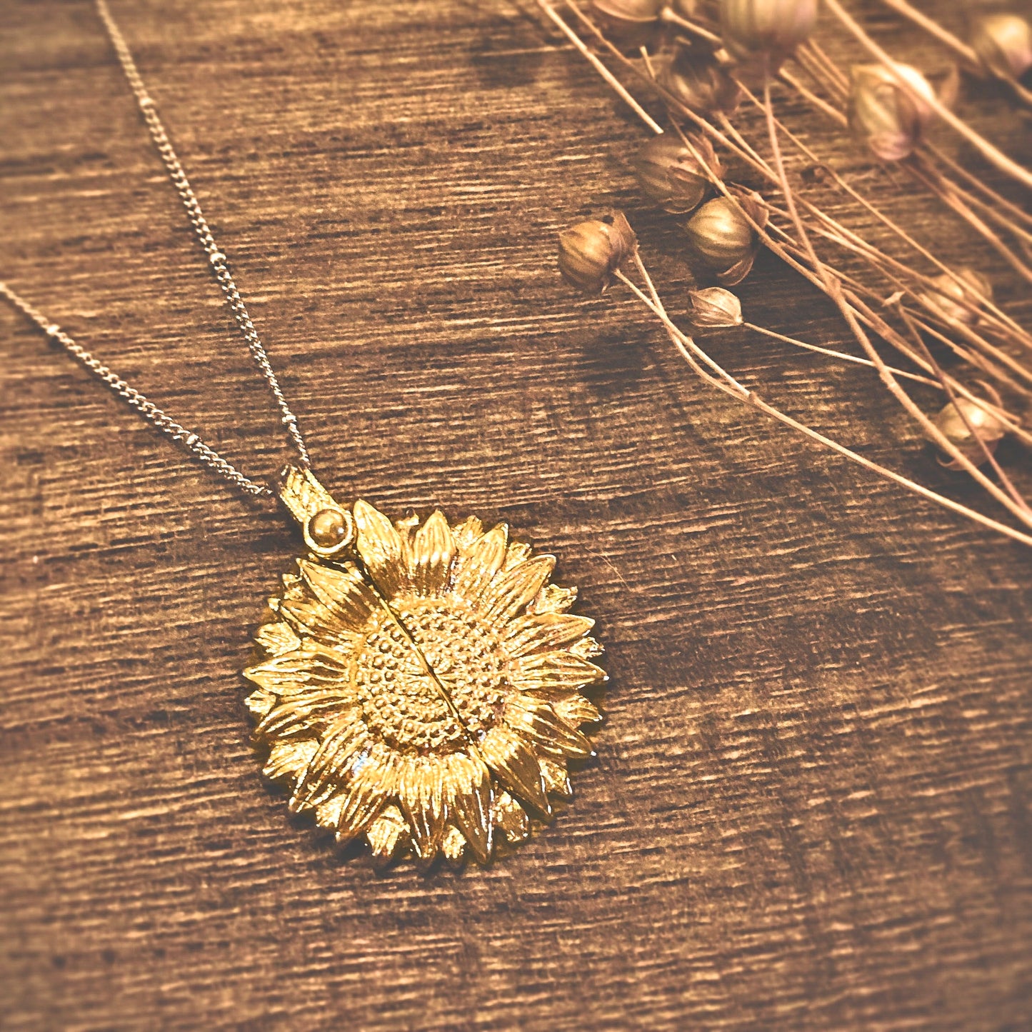 Sunflower & Hummingbird Layered Coin Necklace