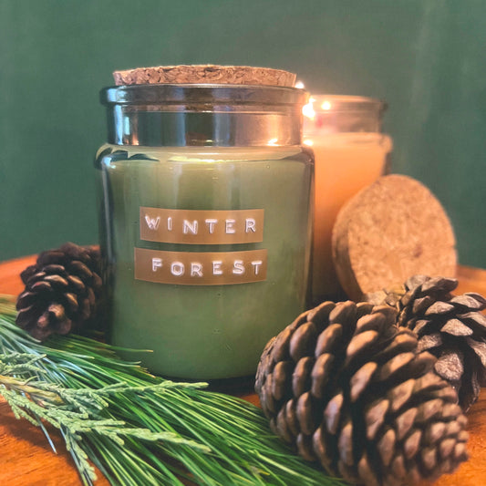 Winter Forest Green Glass Jar Candle