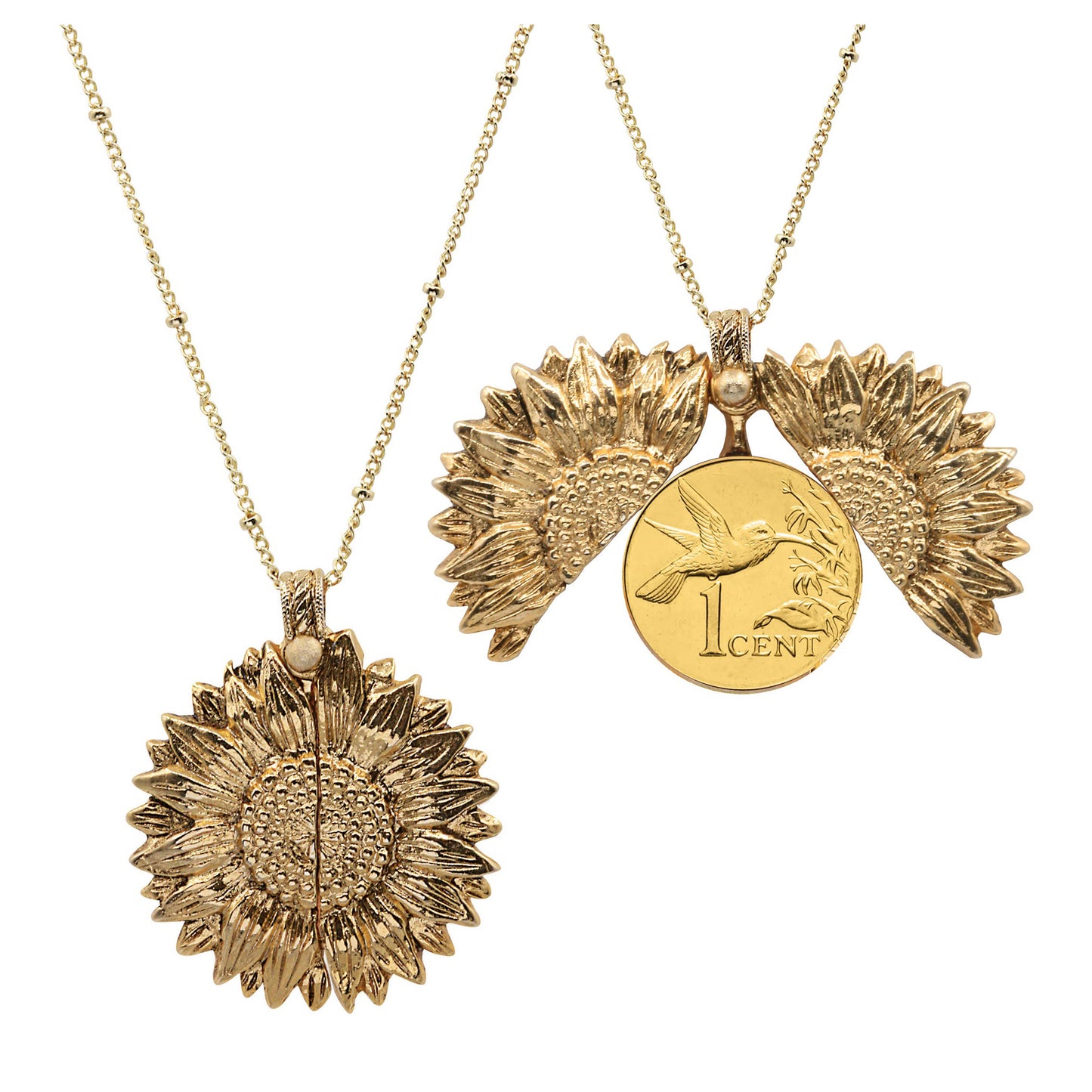 Sunflower & Hummingbird Layered Coin Necklace